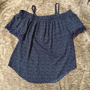 Women’s Navy Blue Off-the-shoulder Blouse with Lace Detailing XS
